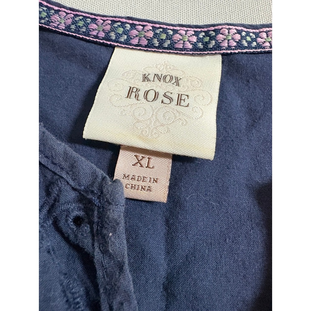 Knox Rose Babydoll Blouse XL Navy Blue Eyelet Embroidered Scalloped Hem Top - Picture 7 of 9